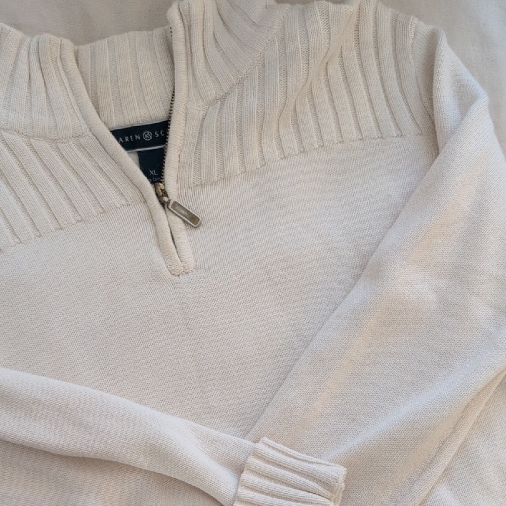 Karen Scott Off-White Ribbed Knit Pullover